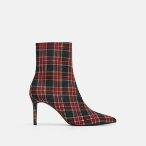 Zara Red Plaid Pointed Toe Ankle Booties